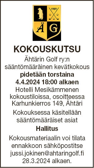 Kokouskutsu Ahtarin Golf ry 4.4.2024.2